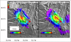 The CEOS Volcano Pilot provides SAR imagery to demonstrate the benefits of satellite-based volcano monitoring. In this image, Bristol University was able to identify areas at risk of eruption at Cordon-Caulle volcano, Chile. Source: Bristol University.